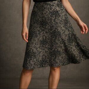 LOFT Black and Cream Floral A-Line Skirt